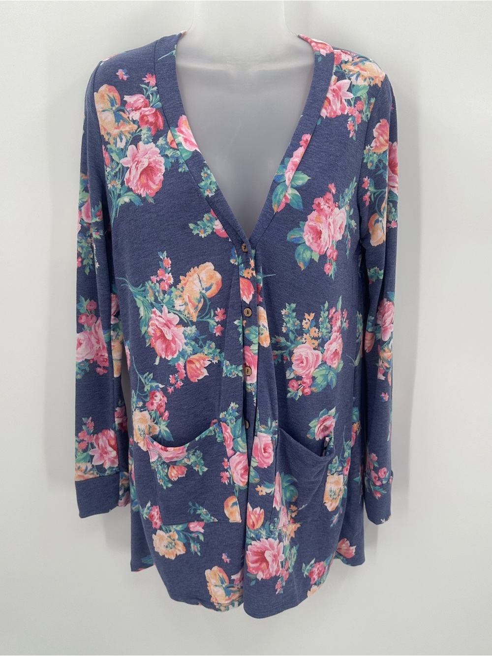Agnes & Dora Essential Cardigan Women’s S 4-6 Purple Floral PEACH BUDS Pockets
